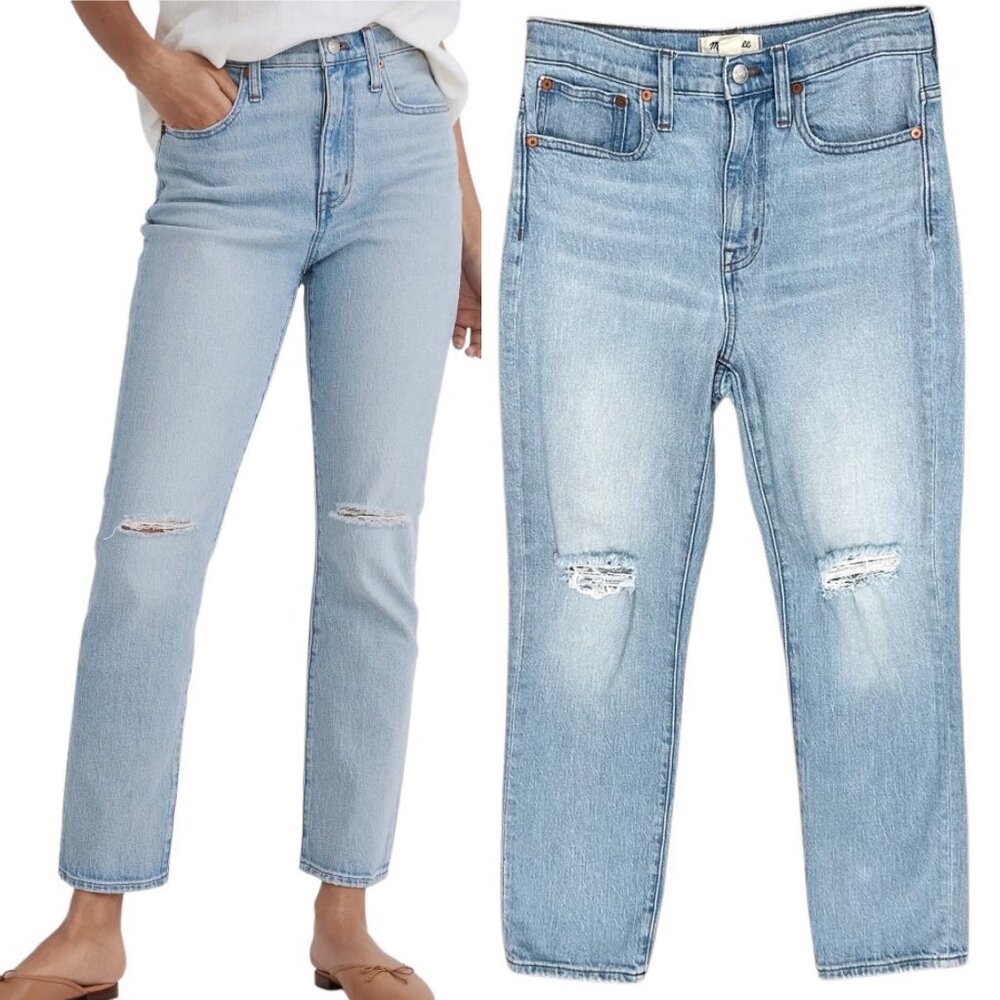 Madewell The High-Rise Slim Crop Boyjean in Dumas Wash: Ripped Edition Size 25